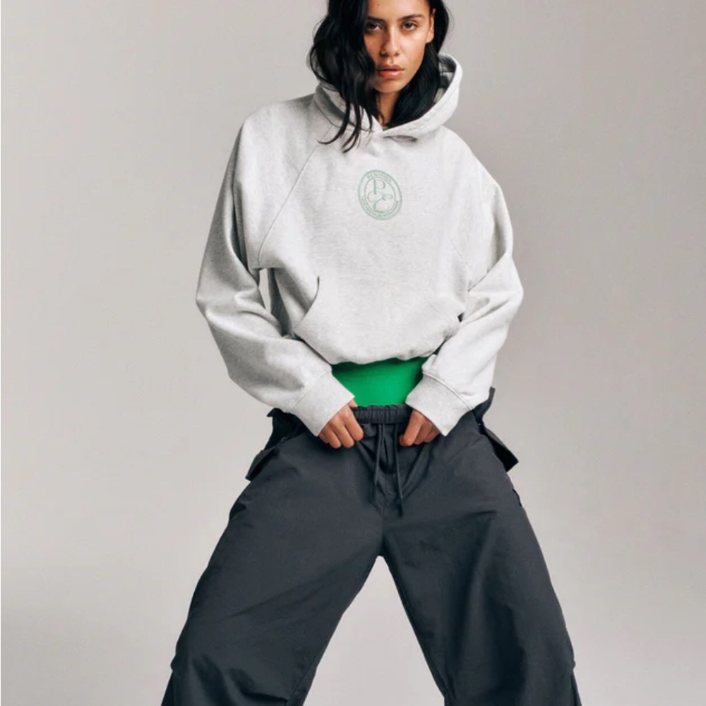 P.E Nation Gray Hoodie with Green Logo